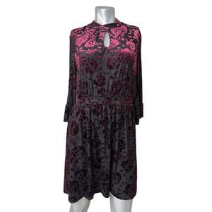 Modcloth Very Visionary Red Floral Velvet Burnout Large Bell Sleeve Dress